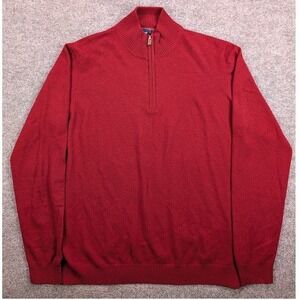 Faconnable Quarter Zip Sweater Mens XXL Red 100% Cashmere Mock Neck Pullover